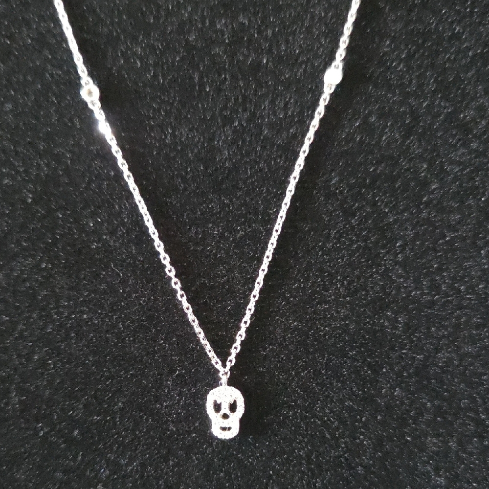 Diamond and Silver Skull Necklace